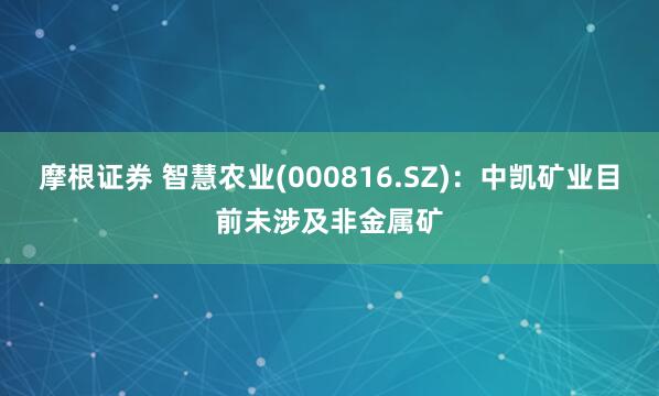 摩根证券 智慧农业(000816.SZ)：中凯矿业目前未涉及非金属矿